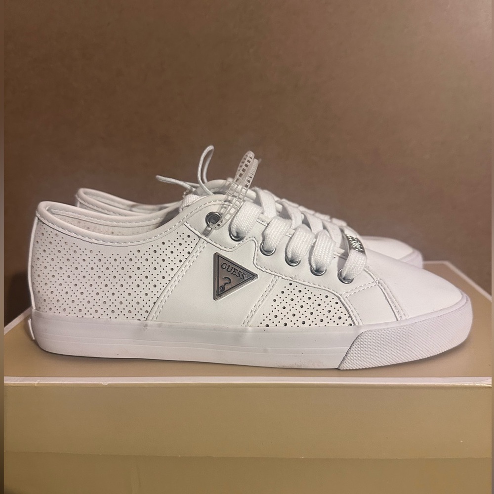 Guess White Lace-Up Sneakers